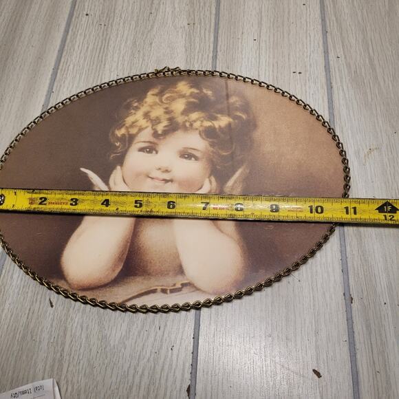 Vtg Bessie Pease Gutmann Framed Print Of Baby Angel W/Chain Edge & Hanger 8x11 - Picture 6 of 7